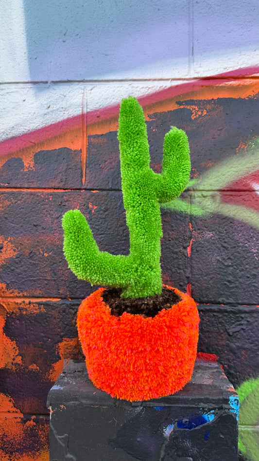 Yarn Cactus: Orange Sparkles and Green