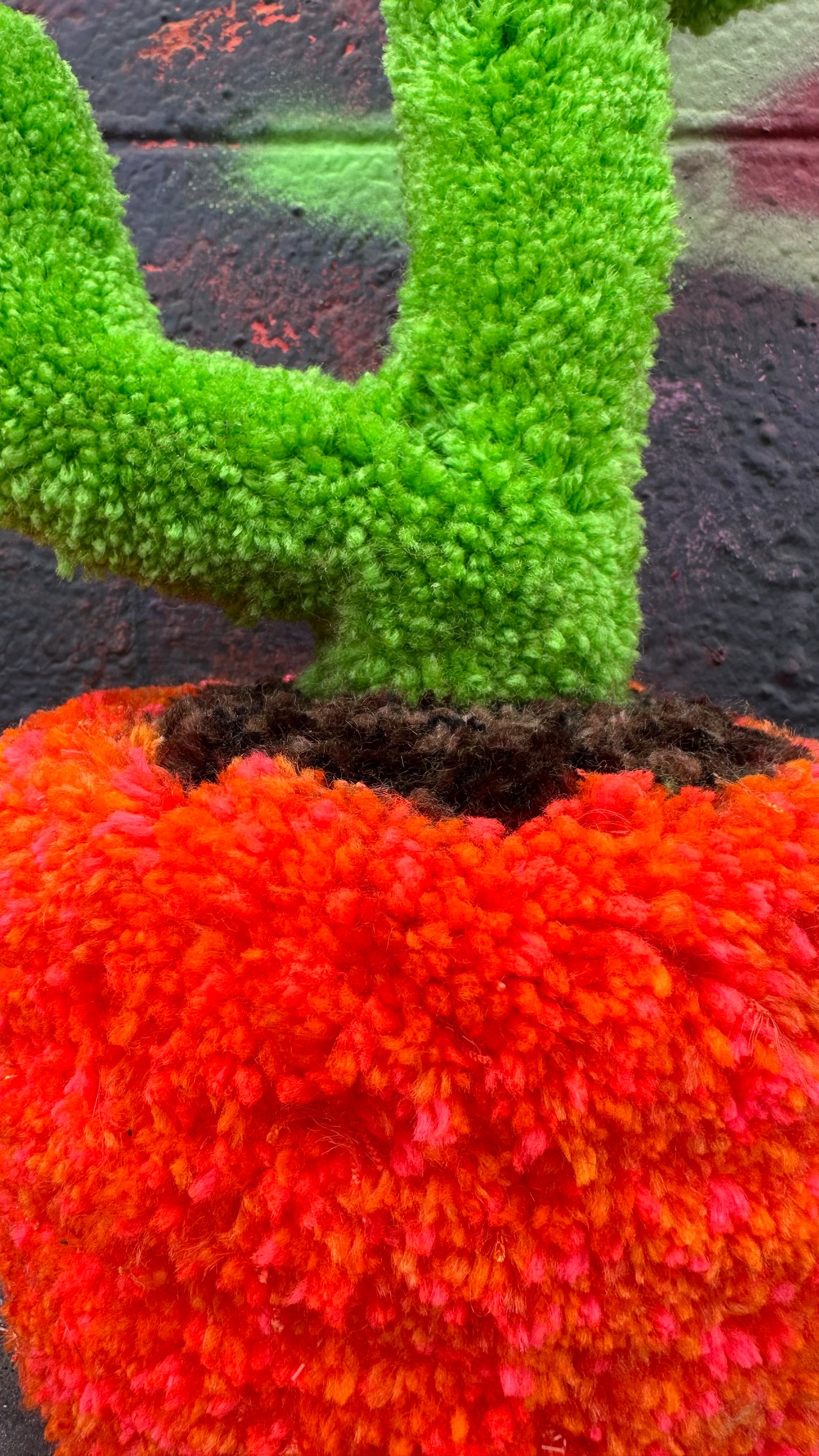 Yarn Cactus: Orange Sparkles and Green